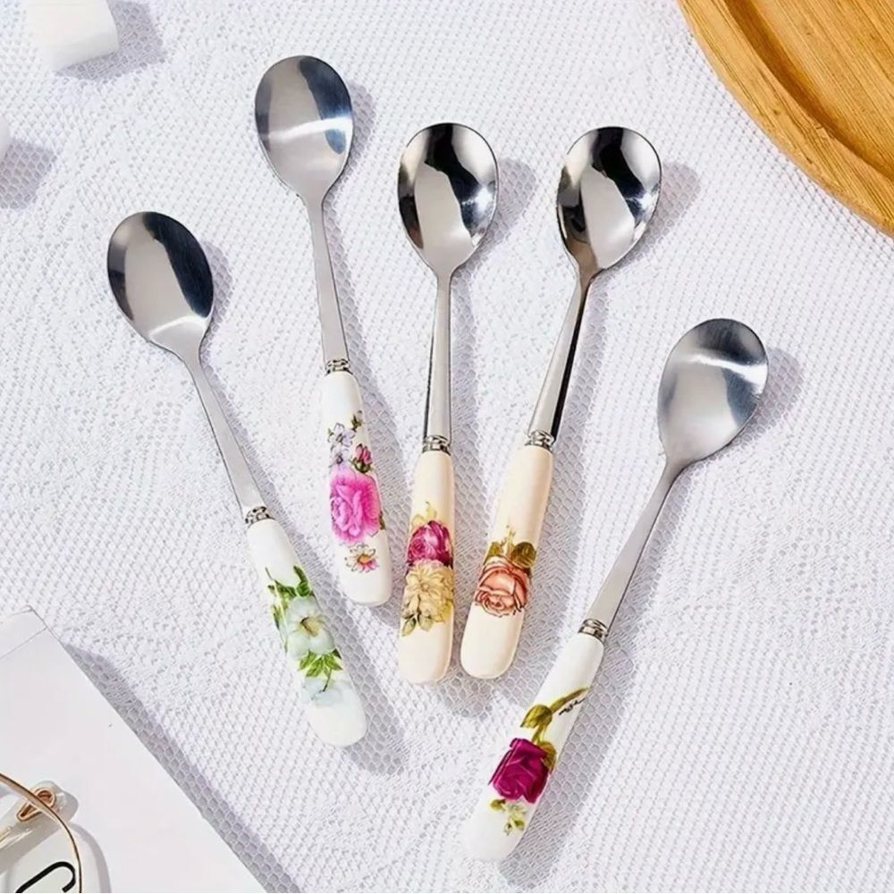 6 PCS  Floral Ceramic Spoons
